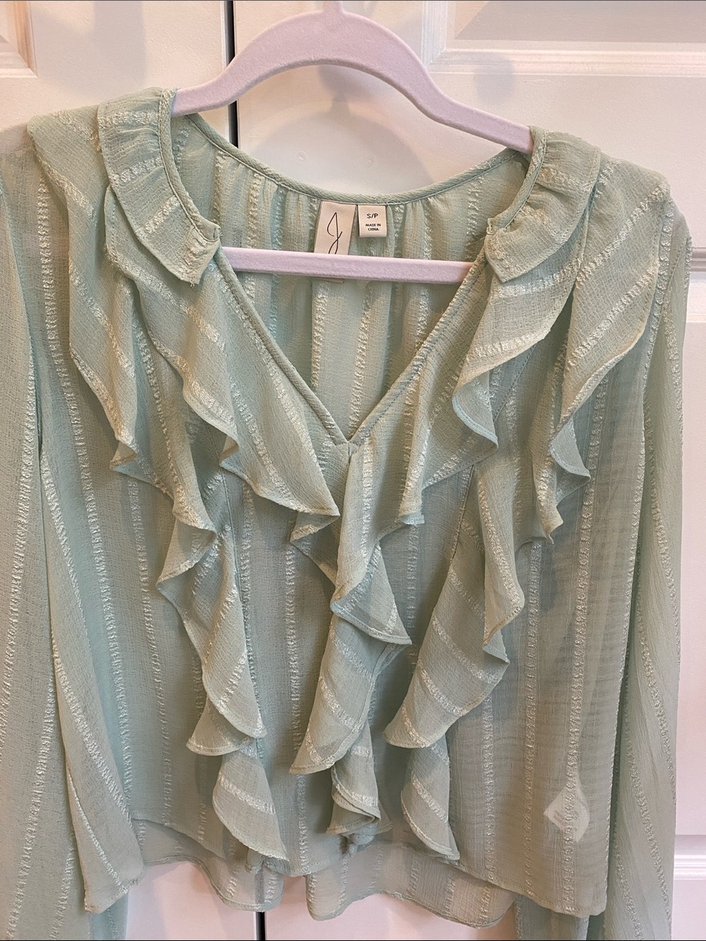 Mint Green Ruffle V-Neck Blouse